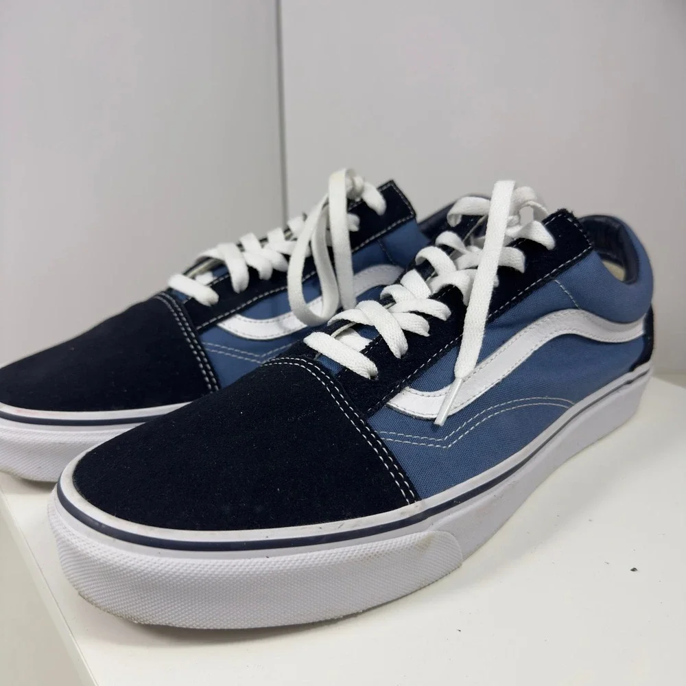 Vans Old Skool Sneakers Mens Size 12 Blue Navy Suede Canvas Low Top Skate Shoes
